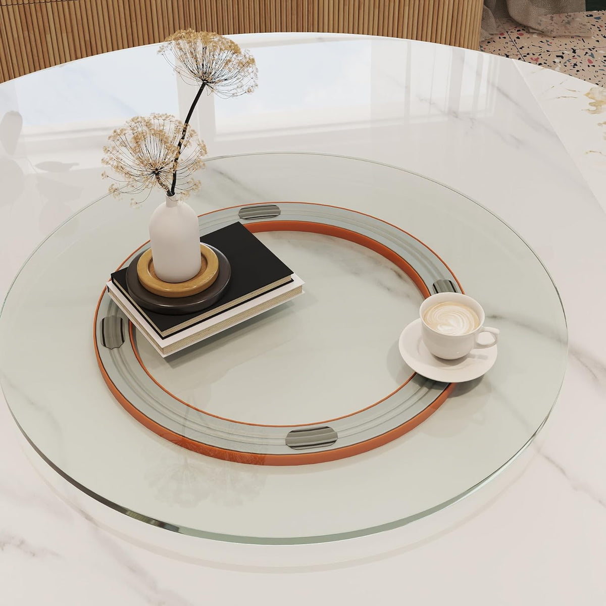 23.6" Lazy Susan for Table Top Tempered Glass Rotating Serving Tray for Dining Table, Kitchen Lazy Susan Organizer Spinning Rotating Food Server Party Centerpieces