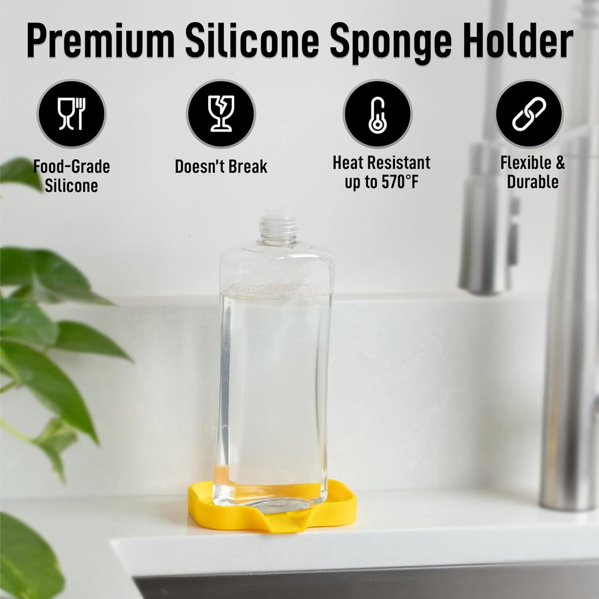 Zulay Kitchen Small Silicone Sponge Holder (4.9x3.3”) – Space-Saving Sink Organizer Tray for Sponge, Soap, Brush & More – Compact Non-Slip Dish for Kitchen & Bathroom (Yellow)