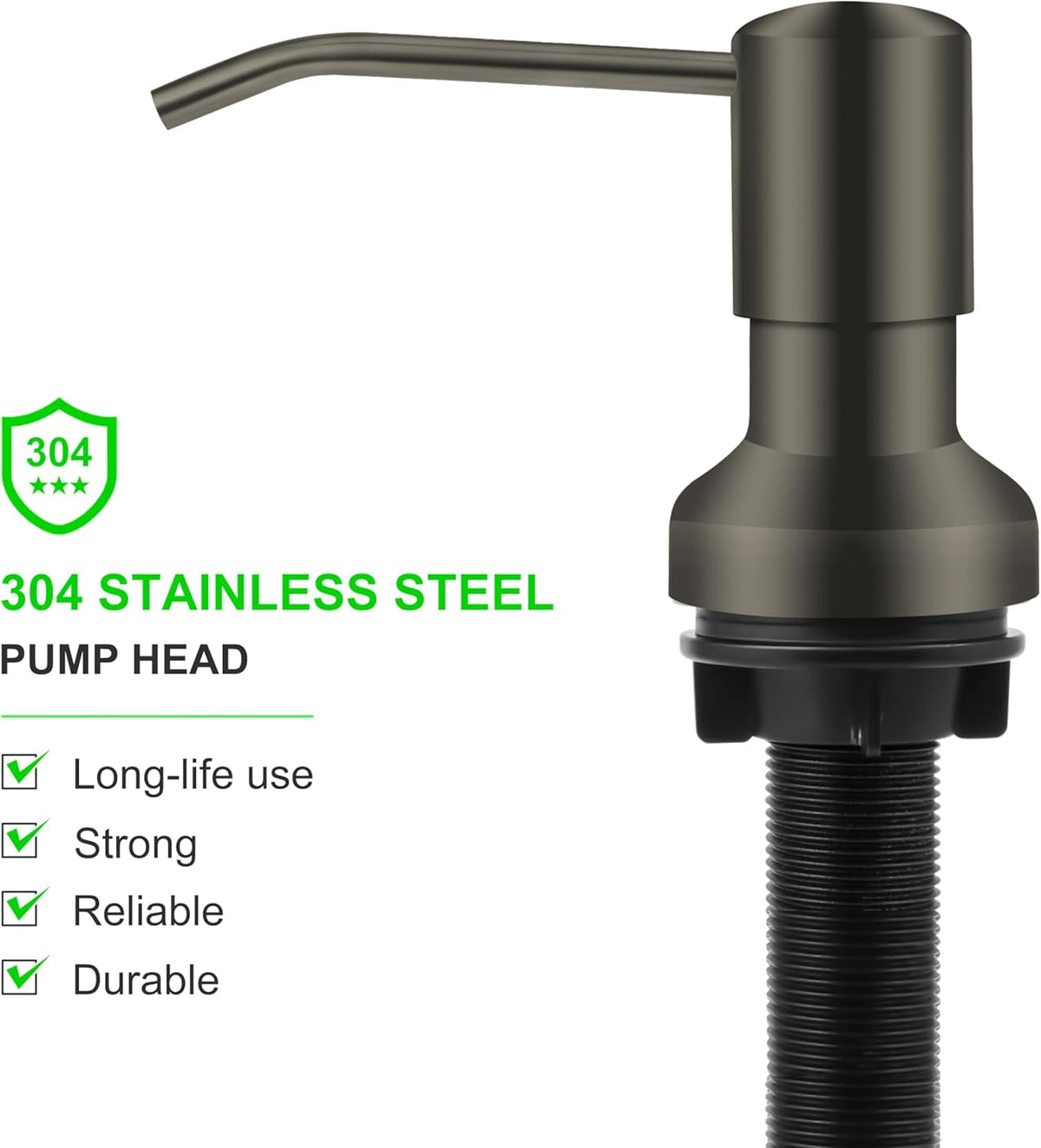 Soap Dispenser for Kitchen Sink, Sink Soap Dispenser with Longer Threaded Shaft, Stainless Steel Pump with 47" Extension Tube, Connects Directly to Dish Soap Container, Wide Pump Head Base（Gray）