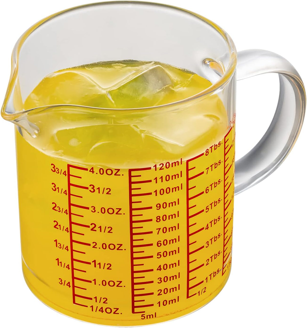 Measure Glass -[Insulated handle | V-Shaped Spout]-Made of High Borosilicate Glass Measuring for Kitchen or Restaurant, Easy to Read, 120 ML (4 Oz)