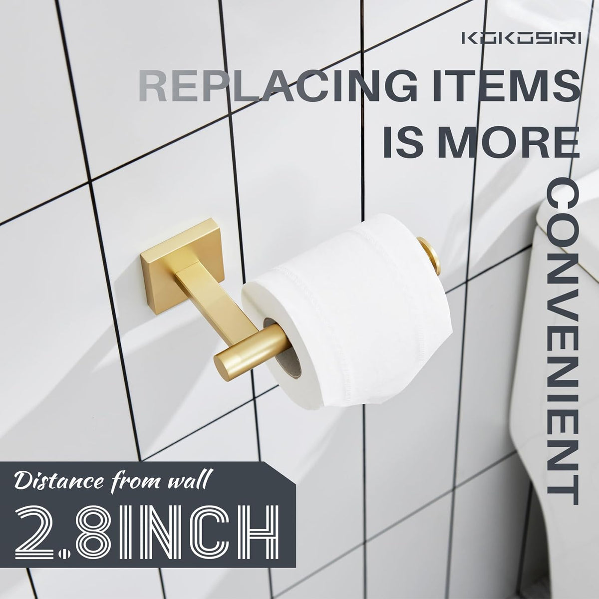 KOKOSIRI Toilet Paper Holder Tissue Paper Dispenser for Bathroom Toilet Roll Holder Wall Mounted, Brushed Gold Stainless Steel B2008BG