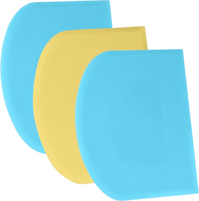 SURDOCA Dough Scraper Bench Scraper - 3P 8.3x5.5" Plastic Flexible Bowl Scraper, Sharp Edge & Angles Cake Scraper. Non-Slip Bakeware Decorating Tools Sculpting & Modeling Tools - Blue+Yellow+Blue