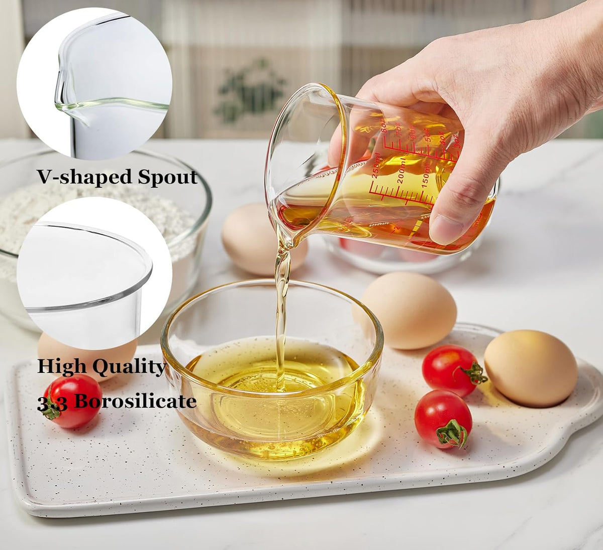 Ackers Glass Measuring Cup 1 Cup,8oz Borosilicate Liquid Measuring Cup with Spout