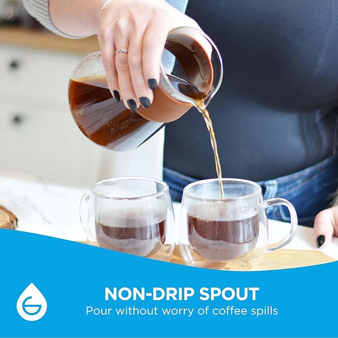 GROSCHE Amsterdam Glass Pour Over Coffee Maker - Single Cup Manual Dripper Brewer w/Removable Glass Top & Permanent Stainless Steel Filter - 27.6 fl oz - Ideal for Home, Camping, & On-the-Go Brewing