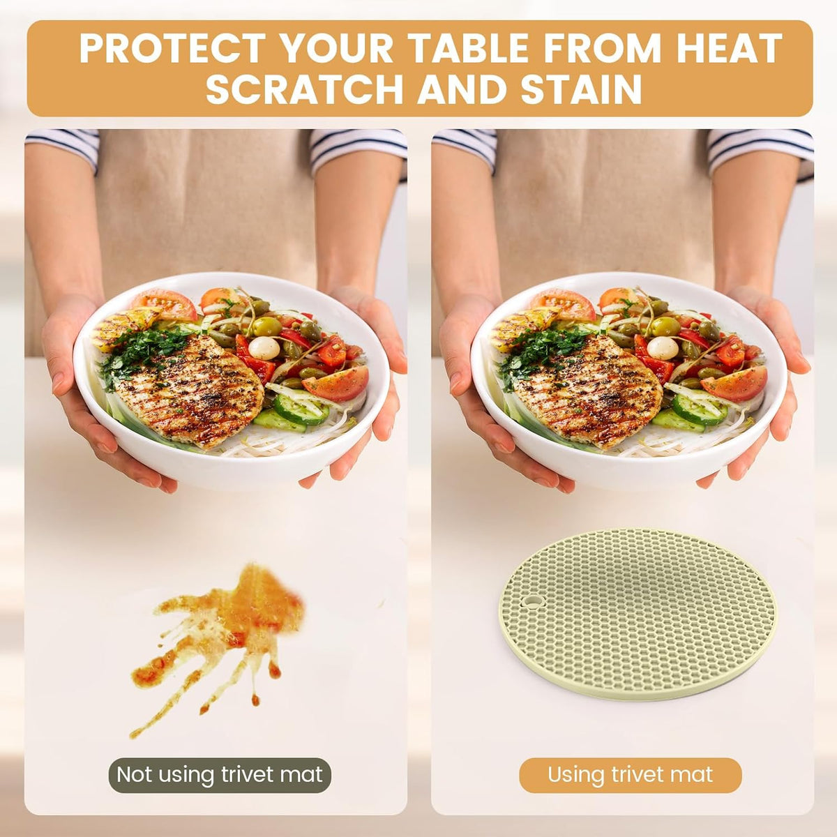 Silicone Trivet Mats 4 Heat Resistant Pot Holders Multipurpose Non-Slip Hot Pads for Kitchen Potholders, Drying mat, Jar Opener, Spoon Holder, Coaster(Nordic Rice)