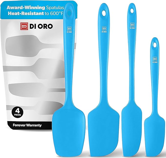 DI ORO Silicone Spatula Set - Rubber Kitchen Spatulas for Baking, Cooking, & Mixing - 600°F Heat-Resistant & BPA Free Silicone Scraper Spatulas for Nonstick Cookware - Dishwasher Safe (4pc, Blue)