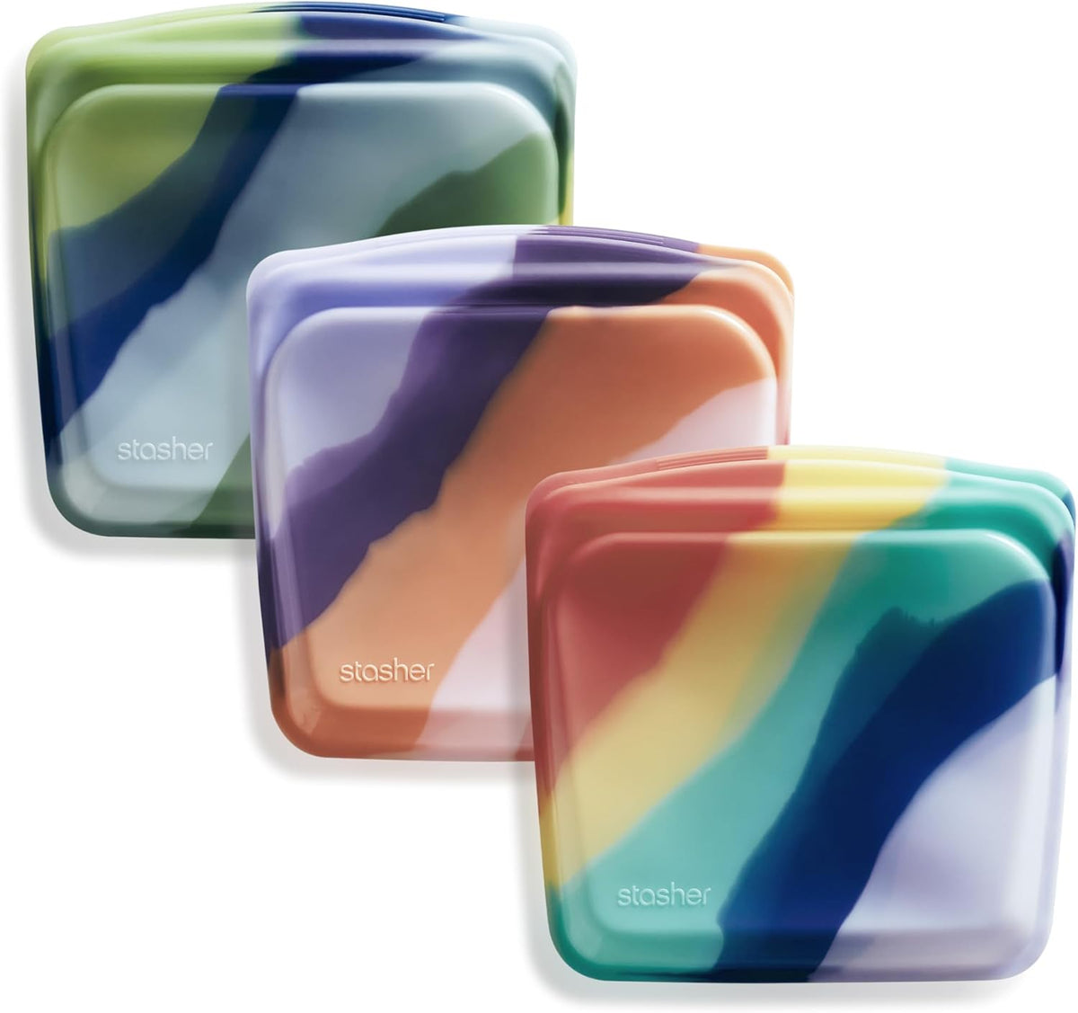 Stasher Premium Silicone Reusable Food Storage Bags, 3-Pack, Artivism, Multi-Use Food Storage Bags, Lunch Bag, Travel Containers, BPA Free, Leak-free, Dishwasher-Safe, Eco-friendly