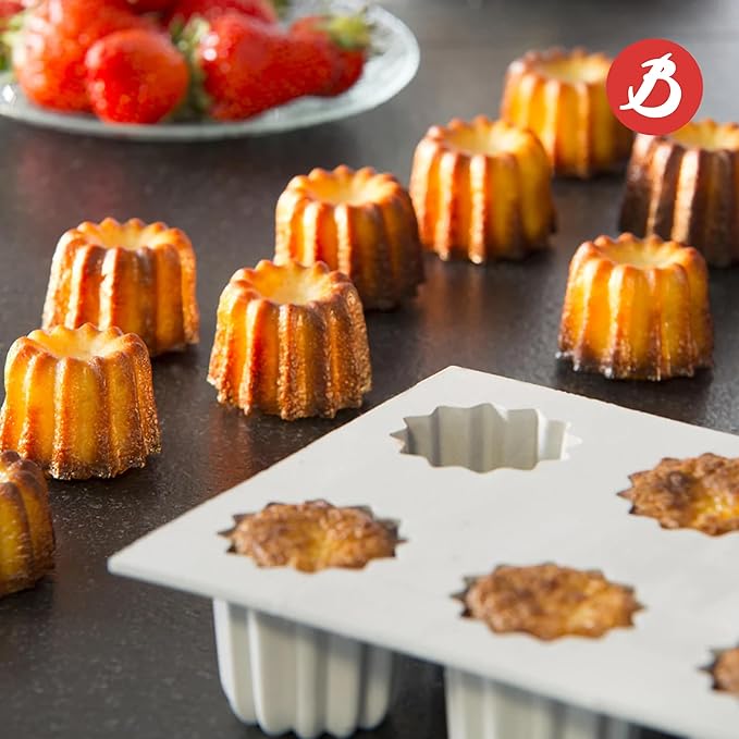 de Buyer ELASTOMOULE Cannele Silicone Mold - Creates 6 French Pastries - Easy to Use & Clean - Dishwasher Safe