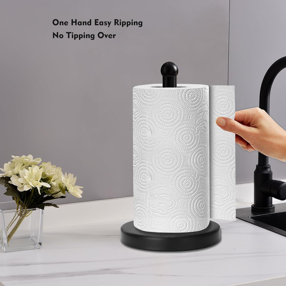 Noonext Paper Towel Holder Stand with Sturdy Base, Black Matte Paper Towel Holder Countertop (Black)
