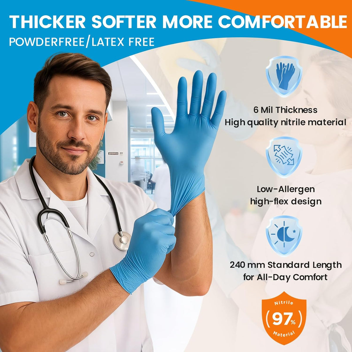 6 mil Disposable Nitrile Gloves, Heavy Duty Disposable Glove, Cooking Gloves, Latex Free, Powder Free (Blue of 100, Small)