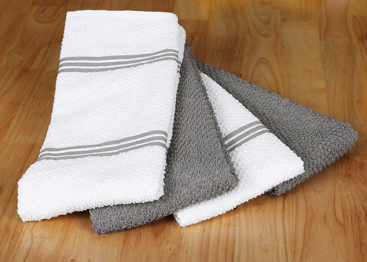 AMOUR INFINI Kitchen Towels Pack of 4 - Absorbent, Quick Drying Premium Cotton Tea Towel - Kitchen Linens 16x28 Inch Dish Towels with Hanging Loop (L.Grey)