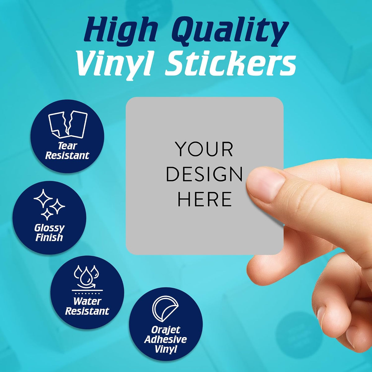 100 Custom Vinyl Stickers - Upload Your own Image, Text, Design, Logo - Personalized Logo Labels for Handmade, Packaging, Bottle, Jars, Candle, Brand Stickers (Gray, 2x2 Square)