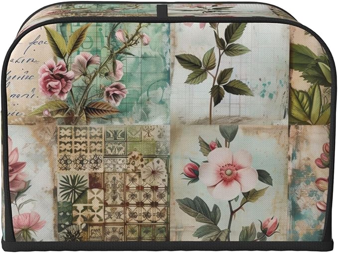 Western Florals Shabby Wood Covers for 4 Slice Toasters,Cute Country Bread Machine Cover with Handle,Washable Stain Resistant Kitchen Small Appliance Cover Dining Decor