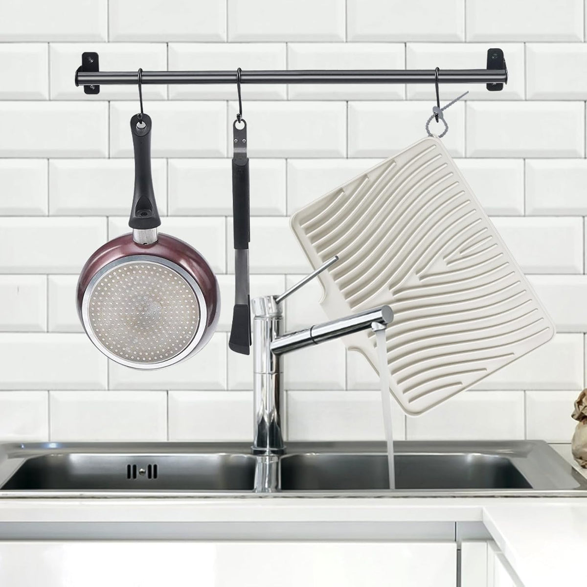 Silicone Dish Drying Mat for Kitchen Counter, Dish Drying Pad, Non-Slip Drain Pad with Built-in Drain, Heat Resistant Stone Drying Mat(15.8" x 13", Cream)