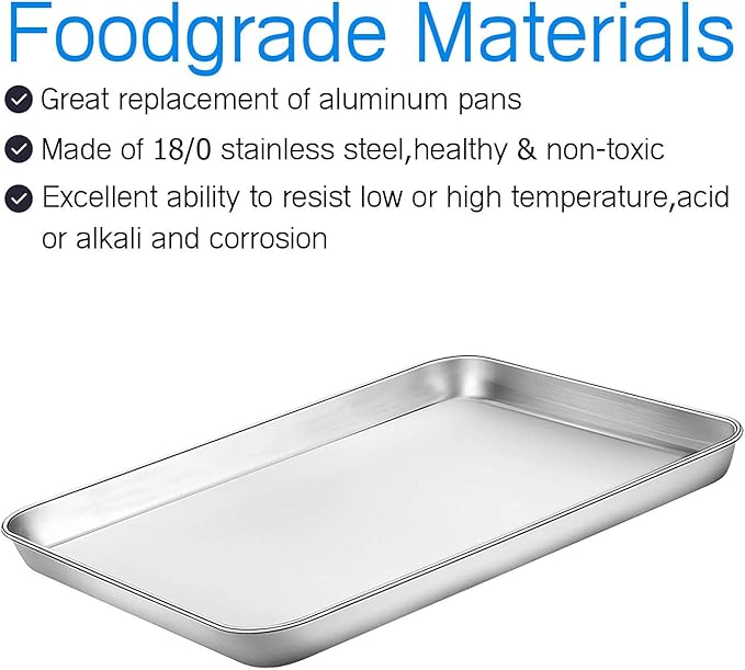 Baking Sheets 5 Pieces, Bastwe Cookie Sheets Set of 5 Stainless Steel Baking Pans Toaster Oven Tray Pans, Rectangle Size 12 × 9 × 1 inch, Rustproof & Healthy & Easy Clean & Dishwasher Safe