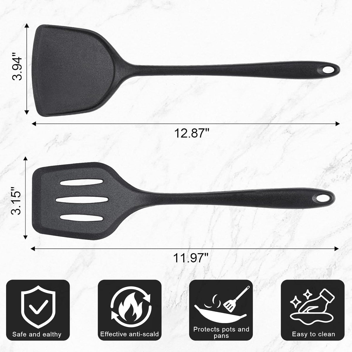Nonstick Frying Pans Set of 3 - Carbon Steel Frying Pan with PFOA-Free Coating, Stay-Cool Handle, Oven & Dishwasher Safe, Include 2 Spatulas & 7.9, 10.2, 11.8 Inch Skillets for All Stovetops