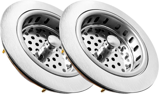 Metal World BS10101BN-2P Post Style Sink Strainer, 3-1/2" Metal Kitchen Strainer, Cast Brass Body Basket Strainer, Strainer with Stainless Steel Basket, Brushed Nickel Finish 2 Pack