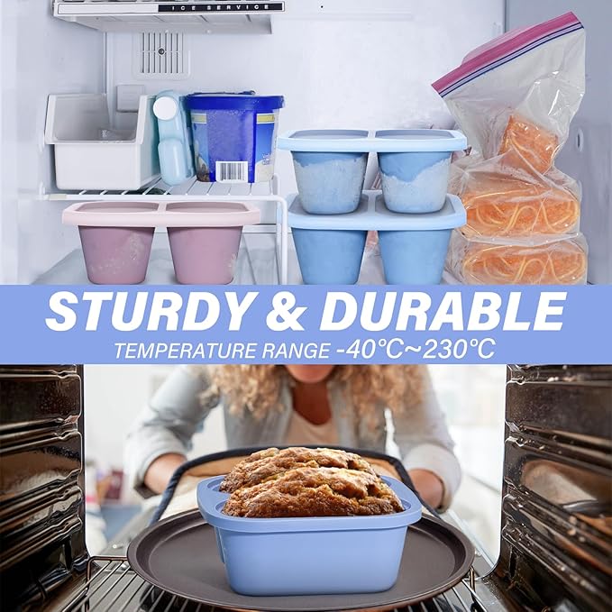 Mossime Silicone Soup Freezer Molds: 1 Cup Silicone Freezer Trays with Lid - 6 Packs Easy Release Soup Freezer Containers - 250ml 125ml Portion Large Cubes for Ice Soup (6, Blue/Purple)