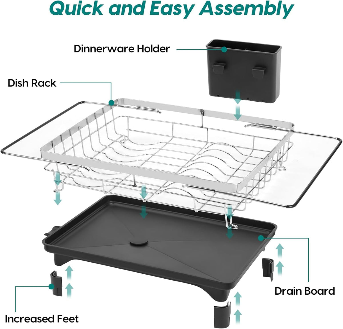 MERRYBOX Sink Dish Drying Rack, Expandable Stainless Steel Dish Drying Rack in Sink/Over The Sink with Large Cutlery Holder for Kitchen Counter(Adjustable 15.4" to 23" cm)