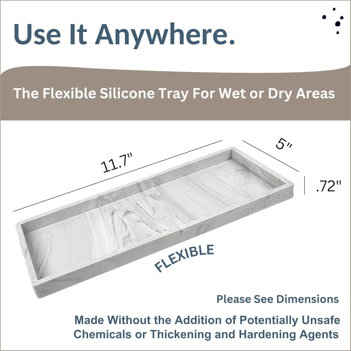 Countertop and Vanity Tray - 11.7" Silicone Bathroom Tray Countertop, Dish Soap Trays for Kitchen Counter, Sink Organizer Accessories Caddy, Toilet Laundry Shower Makeup Mat Oil Holder