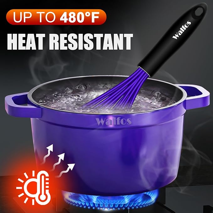 Walfos Whisk,Whisks for Cooking Non Scratch.Silicone Whisk Set of 4 Kitchen Wisk-11in Flat wisk and 7+9+11in Balloon Whisk.Nice for Mixing,Whisking and Stirring.Dishwasher Safe.(4pcs-Colorful)