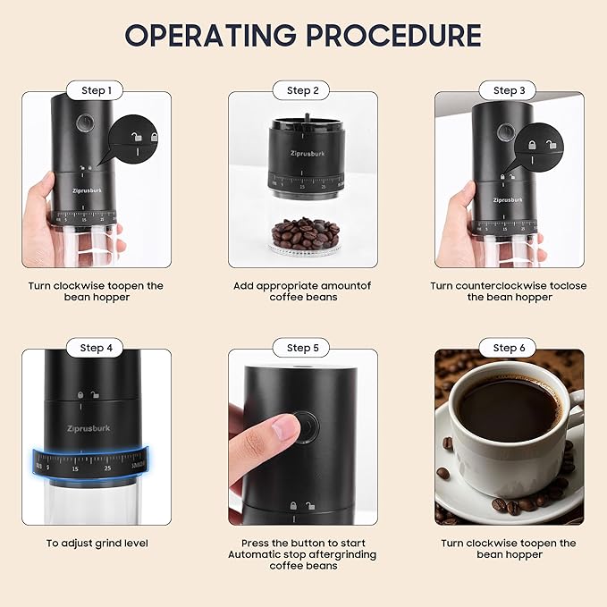 First Grind-While-Charging Rechargeable Coffee Grinder, 1.7X Faster Grinding with Portable Electric Burr Coffee Grinder with 38 Adjustable Grind Settings (CERAMIC BURR - Black)