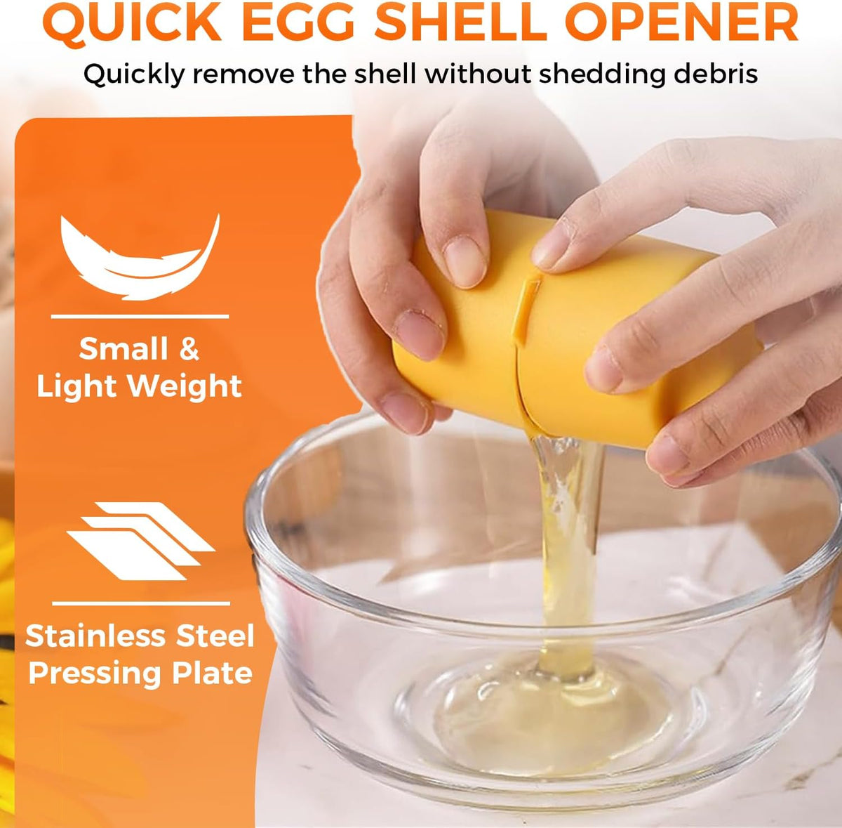 Egg Cracker Tool | Easy Shell Egg Opener | Handheld Egg Seperator Tool | Perfect for Baking, Scrambled Eggs & Omelets – No Mess, No Shell Pieces (Yellow - 1 Pc)