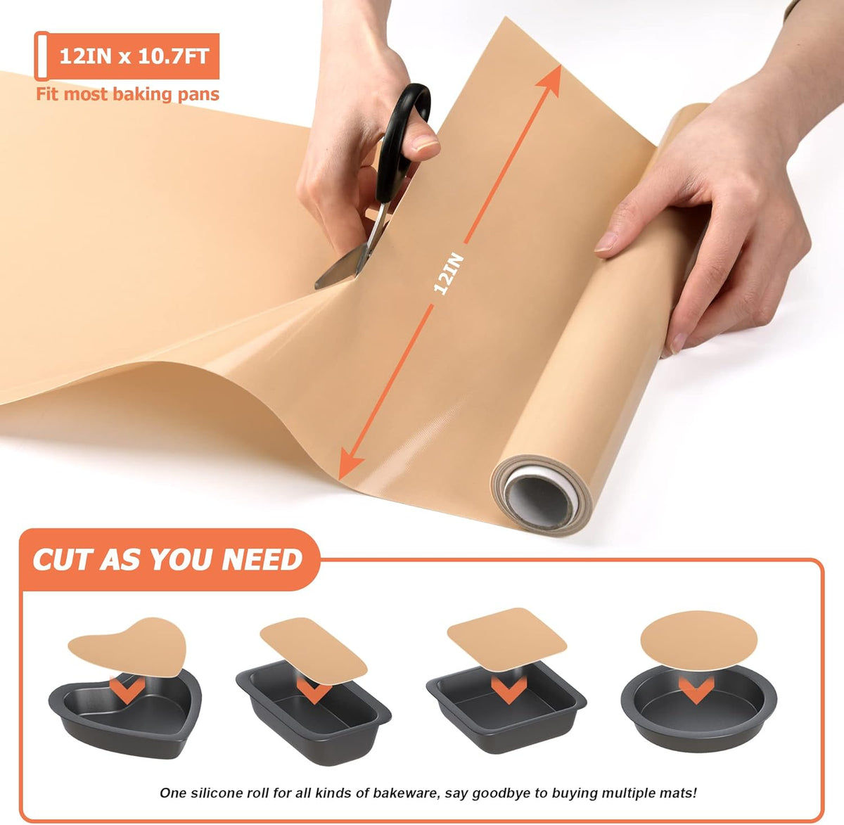 Silicone Baking Mat Roll - Best German Silicone - Non-slip Silicone Pastry Mat, Non-Stick Reusable Air Fryer Linner, Counter Mat, Oven Liner, Freeze Dryer Mat - 12IN x 10.7FT