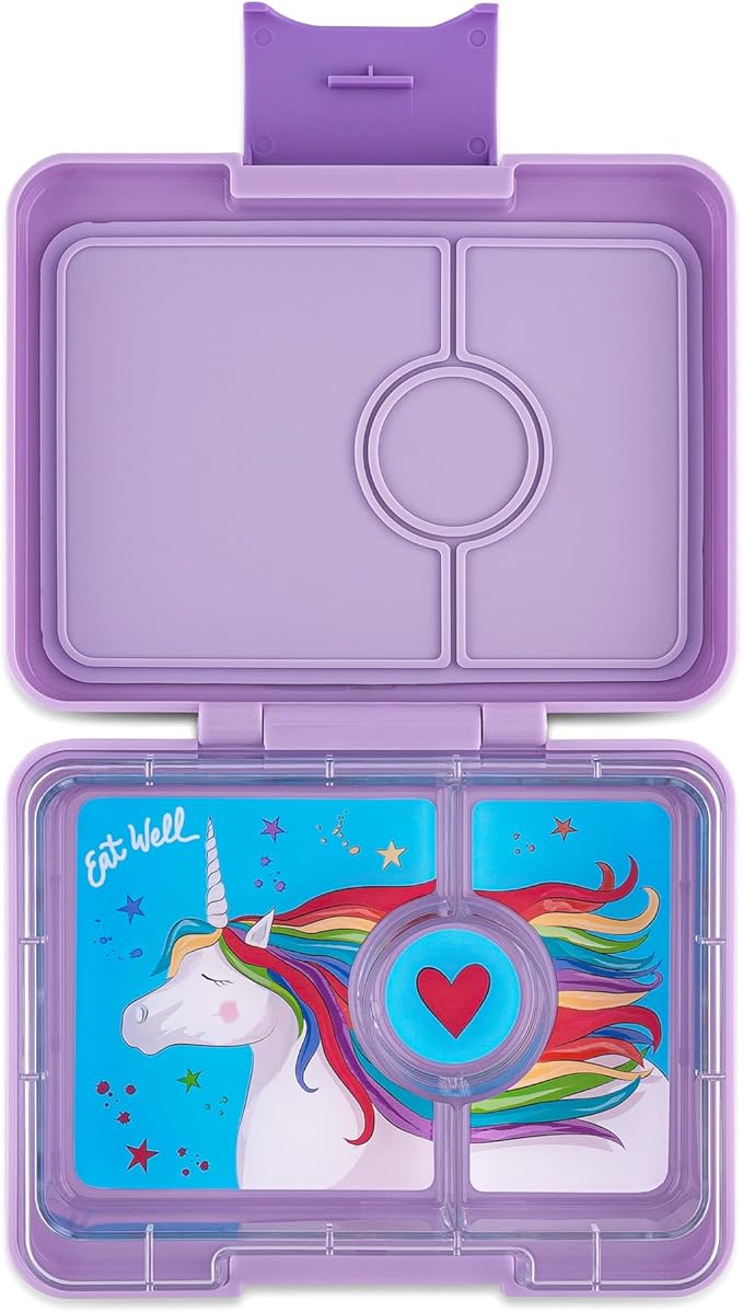Yumbox Snack Box – Leakproof, BPA-Free, 3-Compartment Snack Container for Kids & Adults – Portable, Lightweight & Easy to Clean – Ideal for Fruits, Veggies, Crackers & Dips (Lavande Unicorn)