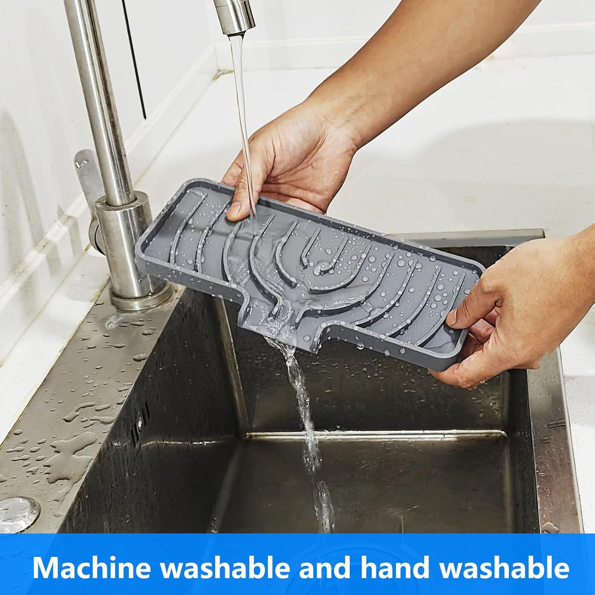 Soap Dish Drying Mat, Sponge Holder & Soap Holder for Kitchen, Bathroom Sink Sponge Drying Rack & Sink Organize Tray for Efficient Storage, Multifunctional Kitchen Organizer(Gray)