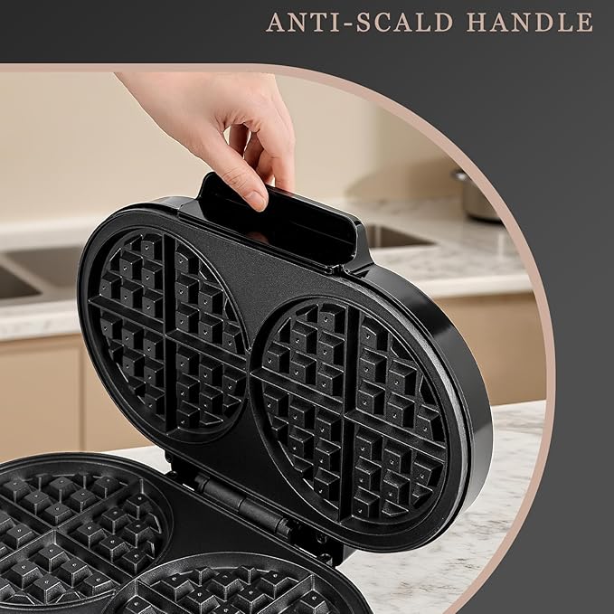 Double Waffle Maker 6 Inch, 1200W Belgian Waffle Maker for Breakfast and Snacks, Makes 2 Personalized Individual Keto Chaffles, Waffle Iron with Nonstick Plates, Temperature Knob, Black