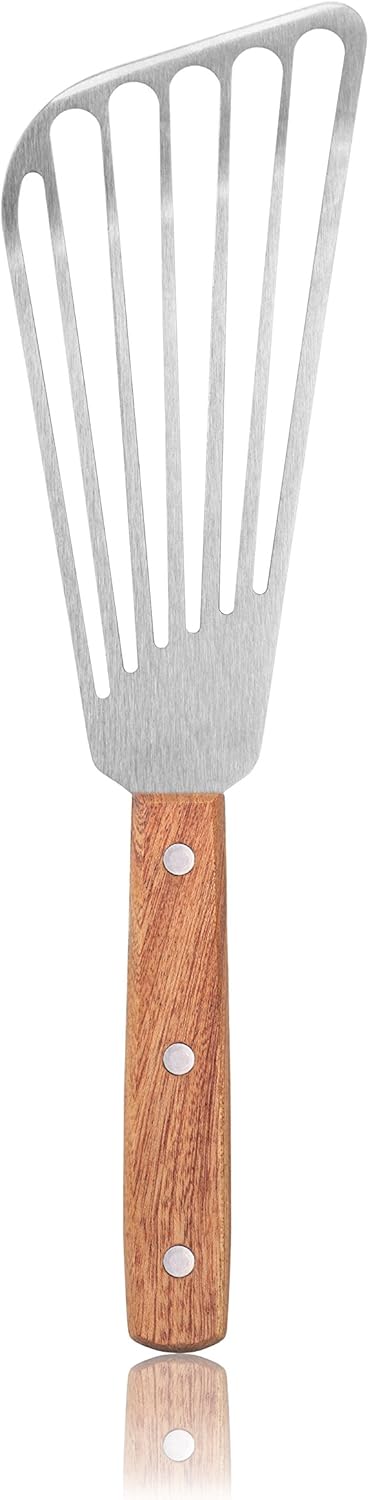 New Star Foodservice 43068 Wood Handle Fish Spatula, 6.5" Blade, Silver