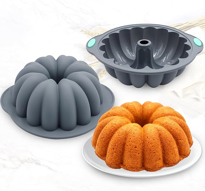 Tongjude 4 Pieces Silicone Fluted Tube Cake Pans, 7 Cups Tube Baking Pan, Jello Mold, Silicone Molds for Homemade Cake, Bread and Jello, Non-Stick, Grey