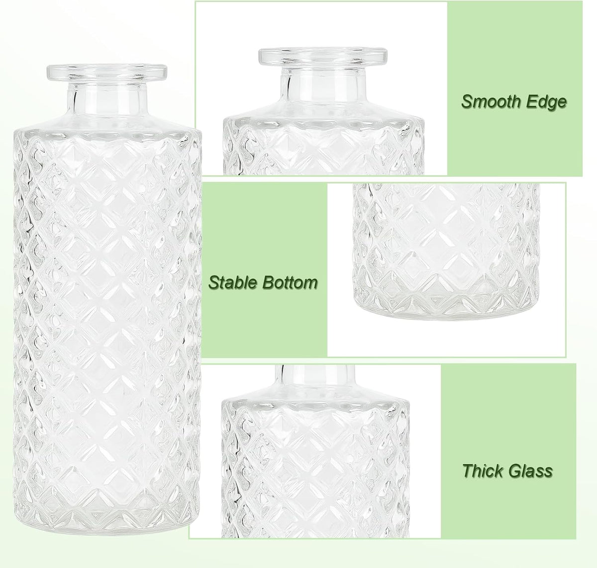 Glass Bud Vase Set of 3 Pcs, Small Clear Bud Vases for Flowers, Vintage Vases for Centerpiece Table Wedding Decorations Home Decor Glass Bottles for Birthday Party Anniversary