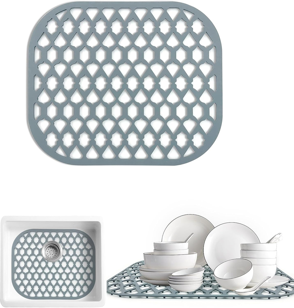 Sink Protectors for Kitchen Sink 13x11 &16x12 &19x14 &21x16 &22x13 &24x13 &26x14 &28x14 &30x16, Large Silicone Sink Mats Grid for Bottom of Farmhouse Sink (13”x11”)