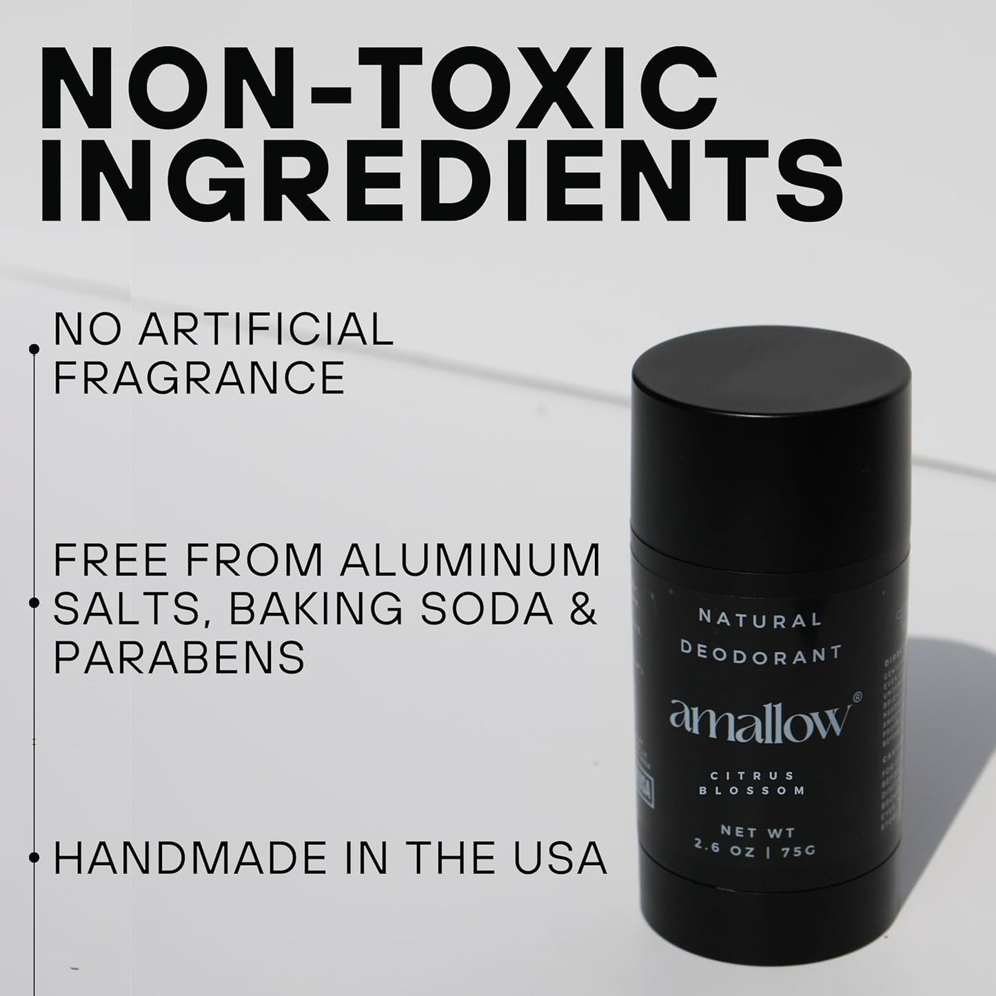 Amallow - Natural Deodorant – Aluminum Salt-Free, Tallow-Based, Baking Soda-Free, with Magnesium & Zinc – Long-Lasting Odor Protection – Handcrafted in the USA – 2.6 oz (Citrus Blossom)