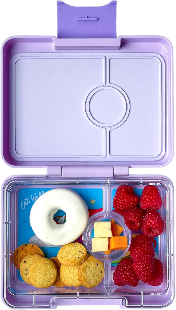 Yumbox Snack Box – Leakproof, BPA-Free, 3-Compartment Snack Container for Kids & Adults – Portable, Lightweight & Easy to Clean – Ideal for Fruits, Veggies, Crackers & Dips (Lavande Unicorn)