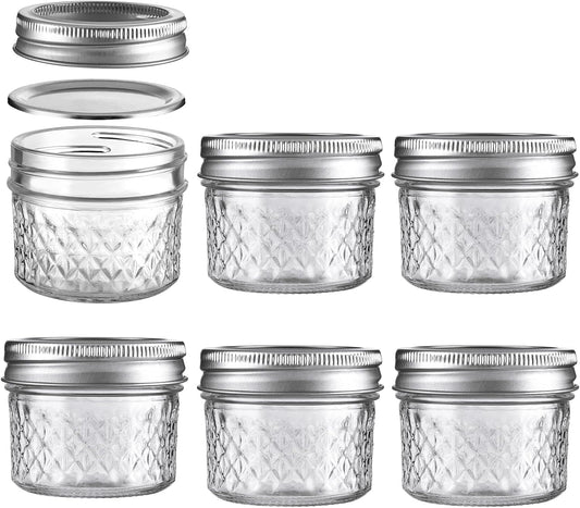 Mason Jars Airtight Lids Glass Canning Jars 3.4oz/100ml Regular Lids Spice Jars Honey Jars for Yogurt,Jam,Spice,Overnight Oats Canning, Preserving,Decorations,Jelly,Dessert,6 Pack (3.4 oz)