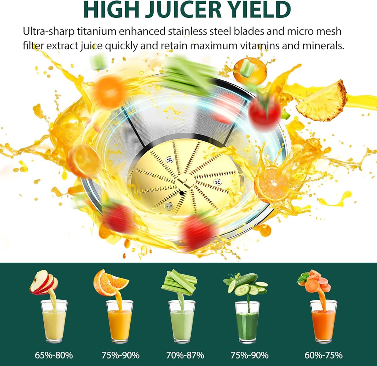 1300W KOIOS Centrifugal Juicer Machines, Juice Extractor with Extra Large 3inch Feed Chute, Full Copper Motor, Titanium-Plated Filter, High Juice Yield, 3 Speeds Mode,Easy to Clean with Brush,BPA-Free