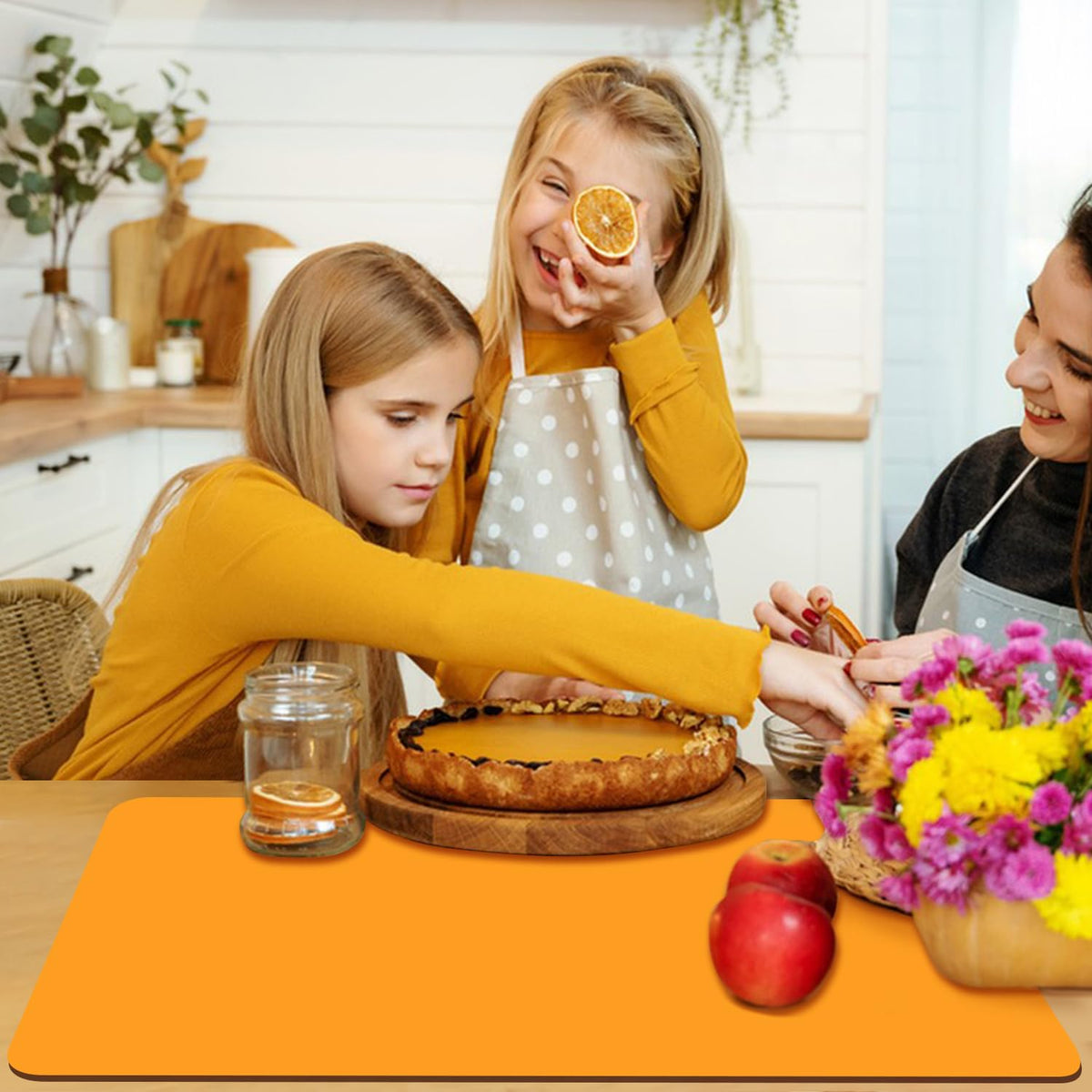 Extra Large Silicone Mats For Kitchen Counter, 27.6'' x 19.7'' Silicone Placemats for Kids, Nonstick Silicone Mat for Baking Crafts, Nonskid Heat Resistant Mat Orange Kids Placemats for Table,1Pcs