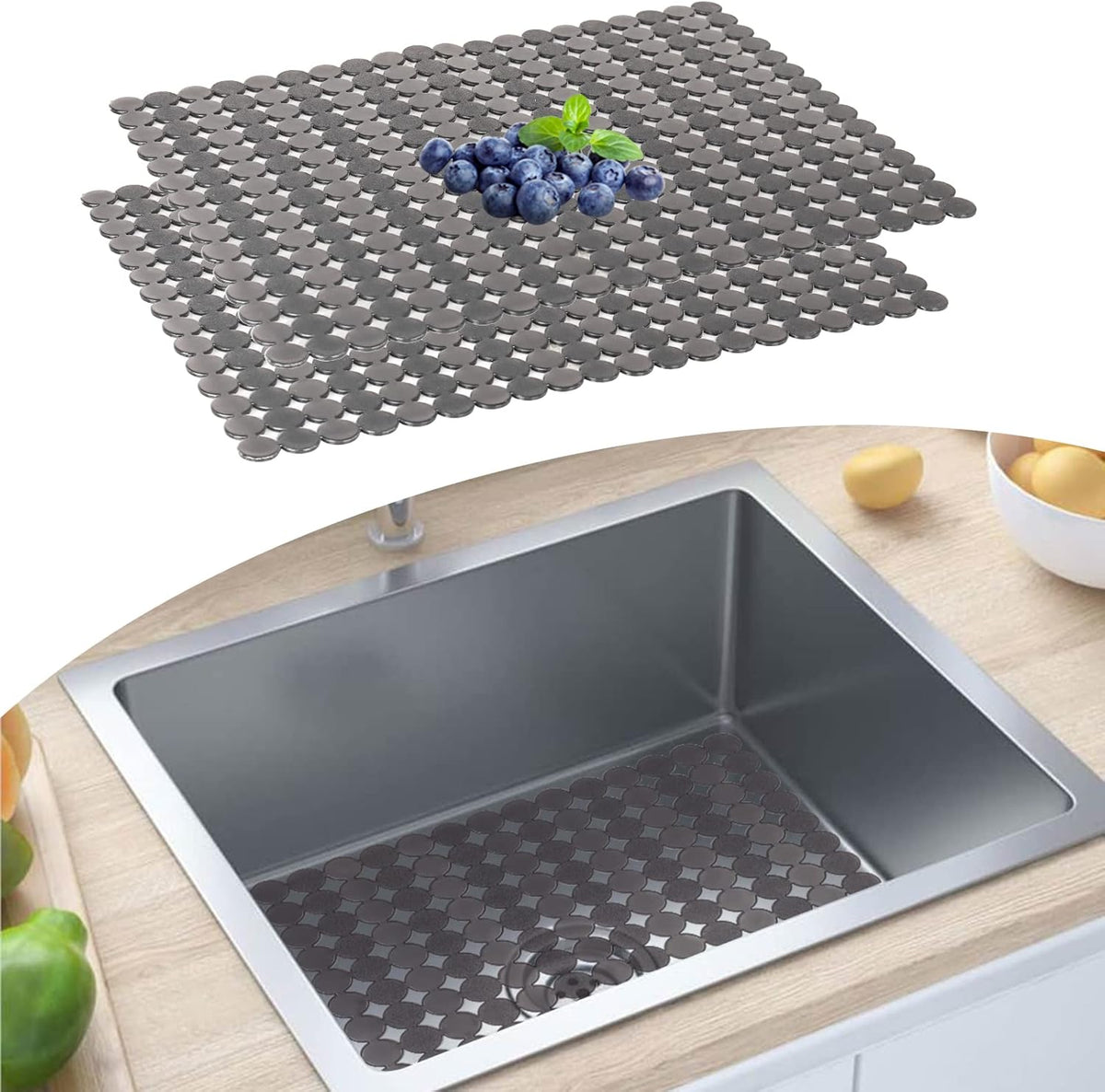 Sink Protectors Mat for Kitchen Sink - 2Pack Adjustable Kitchen Sink Mat Fast Draining - Dish Drying Mat for Dishes And Glassware - Easy to Clean & Diy Cut