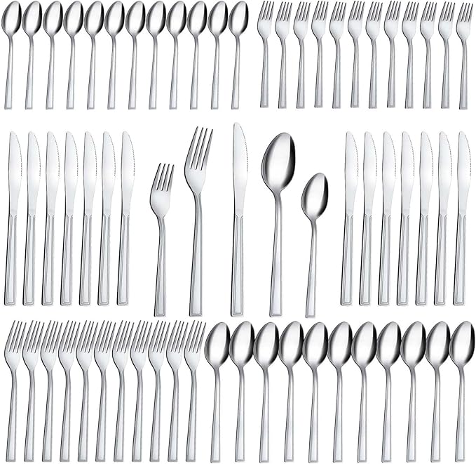 Hunnycook 60-Piece Silverware Set - Stainless Steel Silverware Set for 12, Include Spoons and Forks Set, Mirror Polished, Dishwasher Safe, Cutlery Set for Home Kitchen Restaurant