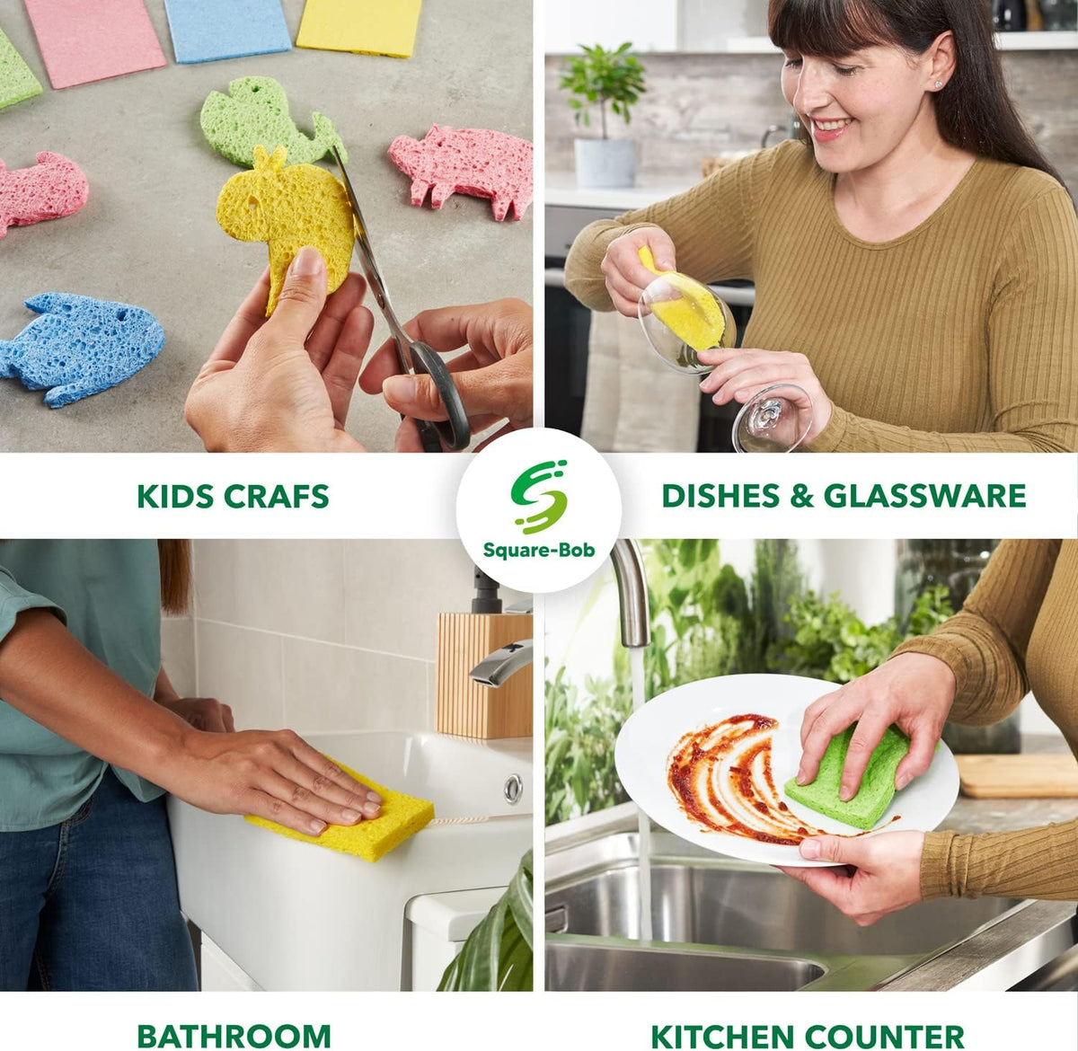 6 PCs Compressed Non-Scratch Kitchen Sponges - Highly Absorbent for Dishes, Countertop, Sink, Car - Biodegradable, Quick Drying Cellulose Sponges - Assorted Colors