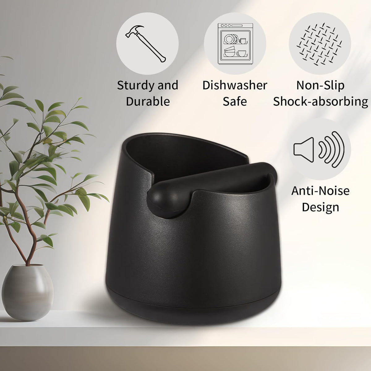 Knock Box Large Capacity Design Espresso Knock Box Shock-absorbent Knock Box Espresso with Removable Knock Bar and Non-Slip Base Espresso Accessories for Home/Office