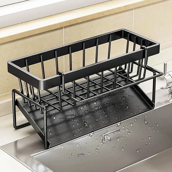 Sponge Holder for Kitchen Sink, Sink Caddy with Dishcloth Rack, Kitchen Sink Storage Rack Organizer Countertop Rustproof, Soap Dispenser Organizers and Storage Essentials