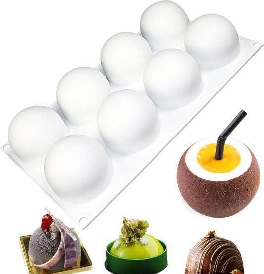 OCPO KITCHEN 3D Sphere Silicone Mold for Baking Mousse Cake Candy Pastry Chocolate Truffle Jelly Cookie Pudding, Ball Shape (8-Cavity)