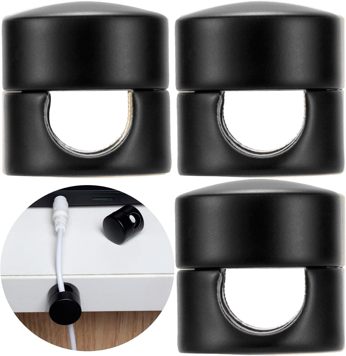 3 Sets Charger Holders for Cords, Matte Black Color Adjustable Cable Anchor Holders, Adhesive Metal Cord Clips, Cable Management Wire Organizers for Desk, Office, Nightstand