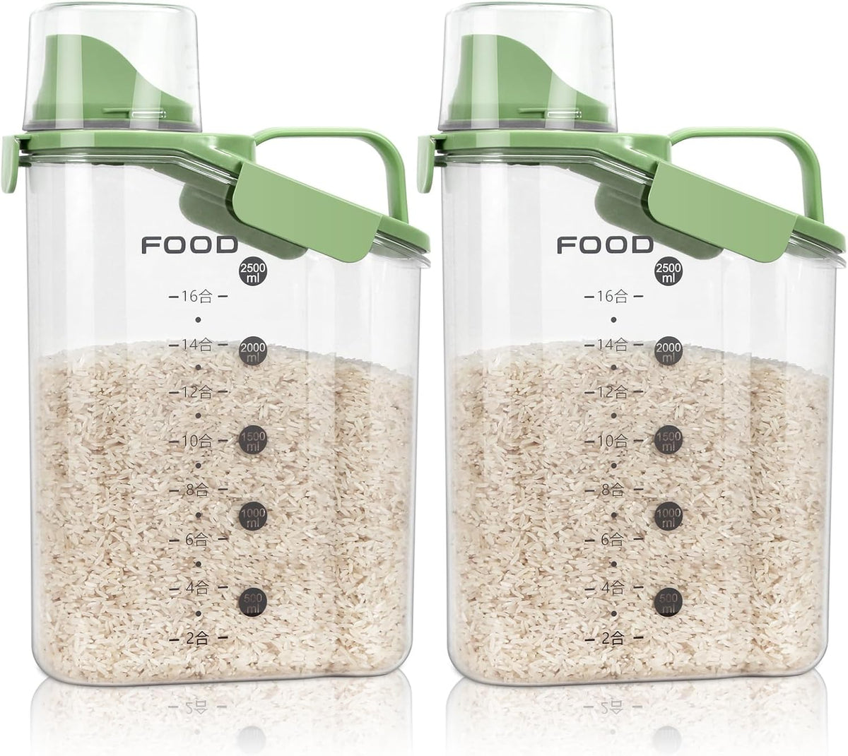 Rice Storage Container, Cereal Containers Storage, Dry Food Airtight Dispenser BPA Free, Clear Plastic Kitchen and Pantry Organization Bin (2, Green, 3Qt)