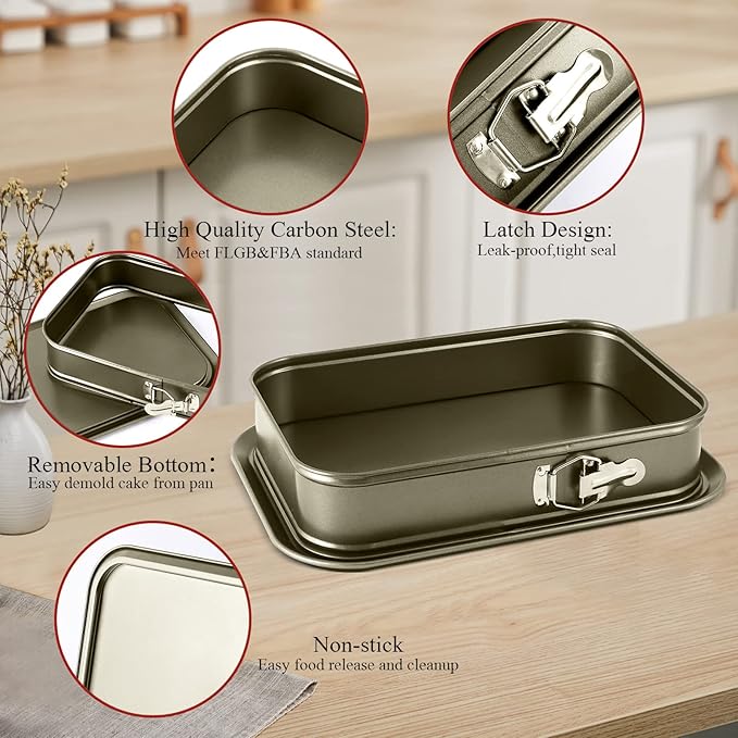 Kenond Large Springform Cake Pan, 14 x 11-Inch Rectangle Cheesecake Pan, Tiramisu Bakeware with 50Pcs Wax Paper, 5Pcs Spatula Set, Non-Stick Baking Pan Mold Leakproof…