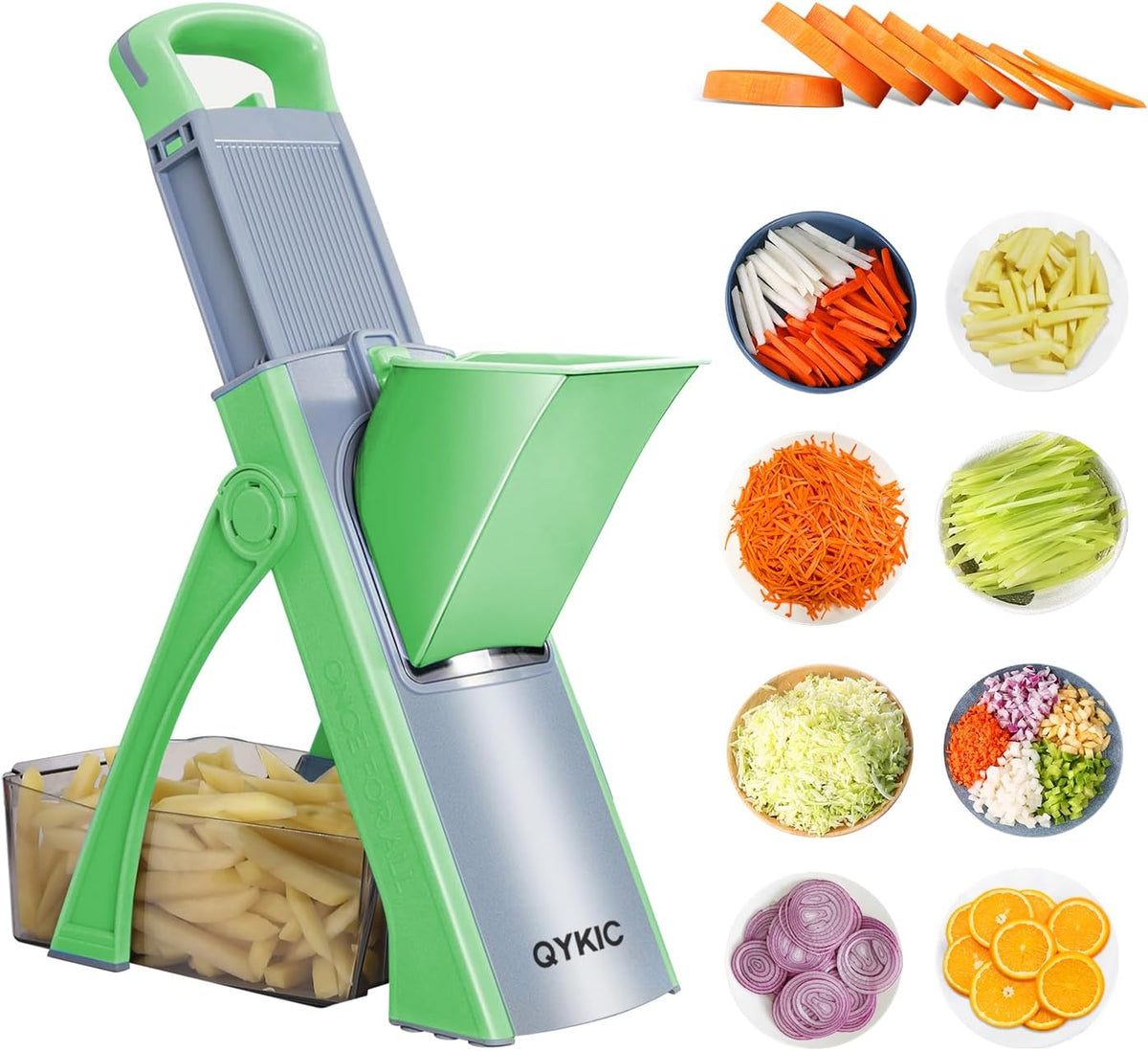 Upgrade Safe Mandoline Slicer for Kitchen, Chopper Vegetable Cutter, Potato Slicer Thickness Adjuster, French Fry Cutter, Veggie Dicer Faster Kitchen Mandolin for Meal Prep Green